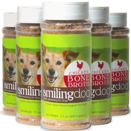 Herbsmith Bone Broth Kibble Seasoning - DIY Raw Coated Kibble Mixer - Freeze Dried Meat + Bone Broth Powder for Dogs - Chicken 3.5 oz [Bundle x5 Units]