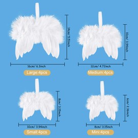 Fepito 16-Piece White Christmas Decoration Ornament, Fantasy, Angel, White Feather Wings, for Christmas Party, Decoration, DIY, Craft