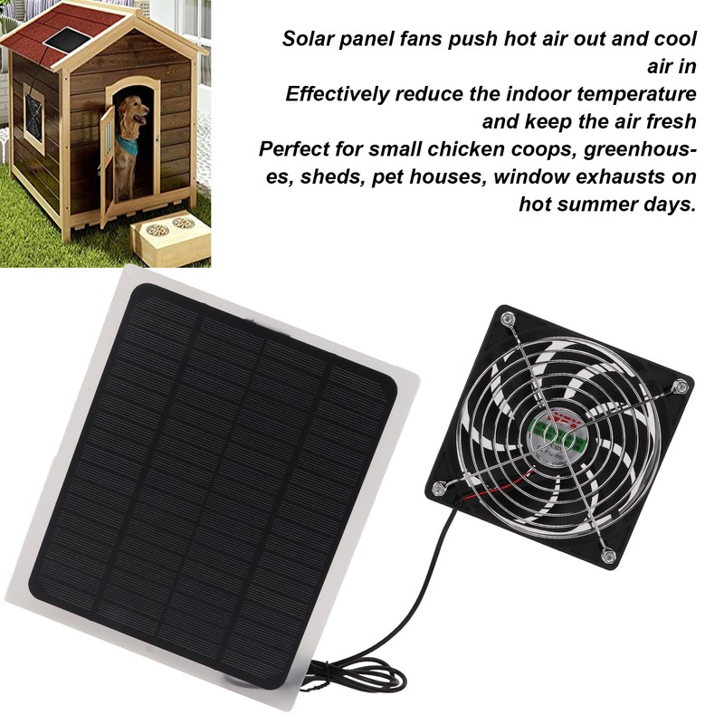 10W Solar Panel Fan Kit Waterproof Cooling Ventilator for Dog