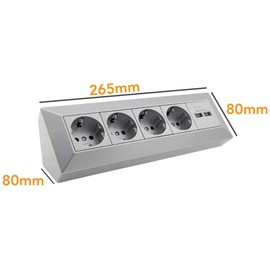 ChiliTec Socket Block Corner Socket 4-Way Socket 2 x USB 3.1 A - 230 V Multiple Socket - Assembly & Corner Mounting for Kitchen Workshop I Silver