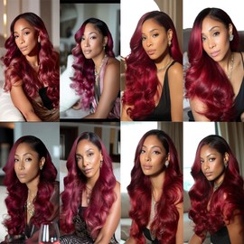 BilltiiWW 1B99J Body Wave Bundles Black Mixed With Burgundy Body Wave Bundles two tone Brazilian Hair Extensions Soft and Silky for Women 24 26 30 Inch