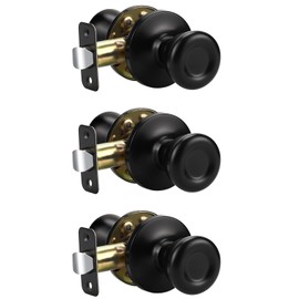 KNOBWELL 3 Pack Passage Door Knob for Hall and Closet - Tulip Style, Matte Black Interior Keyless Non Locking Indoor Doorknob, Round Door Handle Knob
