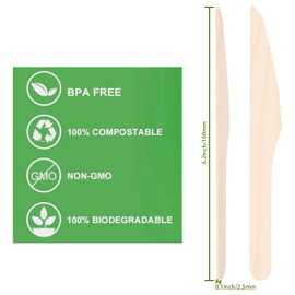 ANTETOK Disposable Wood Cutlery Knives - 100 Pack Wooden Knives Disposable,Biodegradable and Earth Friendly, 6.3 Inch Length Wood Knives