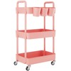 UDEAR 3-Tier Rolling Utility Cart,Multifunctional Storage Shelves with Handle and