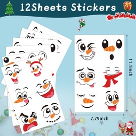 CCINEE 36pcs Christmas Snowman Face Stickers, Xmas Snowman Stencil for Crafts Self Adhesive Window Decals Christmas Stickers for Home Wall Kitchen Decorations