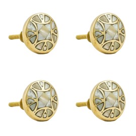 MarktSq Set of 4 Brass and Mother of Pearl Inlay Cabinet Knobs