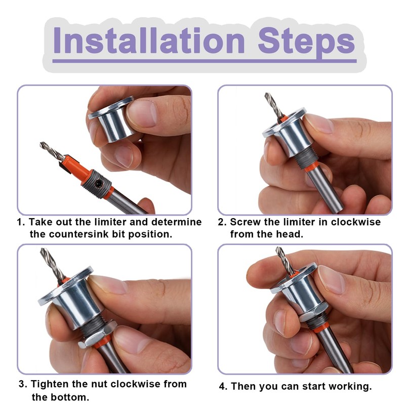 Treki 5Pcs Countersink Drill Bit Kit, 8mm Round Shank Adjustable