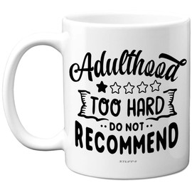 Funny Birthday Gifts for Her Him - Adulthood Review - Novelty 11oz Ceramic Dishwasher Safe Mugs, Mugs Gift for Women Men, Dad Birthday gifts, Mum birthday gifts, Christmas, Mothers Day, Fathers Day