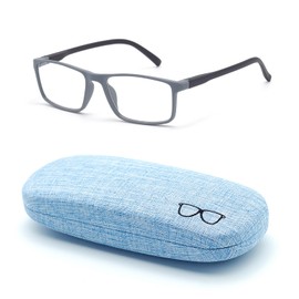 Autojouls 1-Pack Nearsighted Glasses for Distance with Hard Case Blue Light Spring Hinge Glasses Not Reading Glasses, Gray-Black -1.0 x