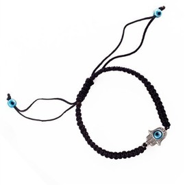 Round Designs Black Hamsa Bracelet with Rotating Evil Eye Pendant