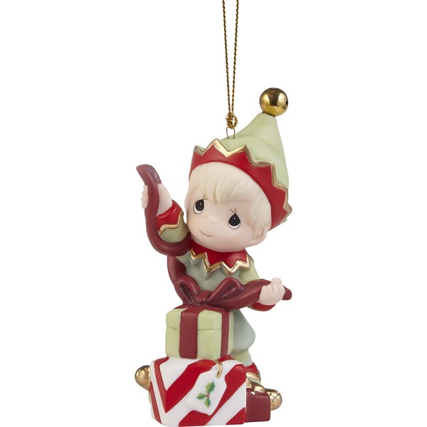 Precious Moments 221014 Fill Your Holidays with Special Surprises Annual Elf Bisque Porcelain Ornament for Christmas