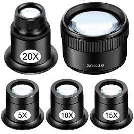 SUNJOYCO Jewelers Loupe, 5PCS Magnifying Glass Eye Loupe, 5X 10X 15X 20X Monocular for Watchmaker Electronics Repair