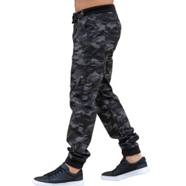 989Zé ENZO Mens Cargo Pants Elasticated Waist Camo Combat Cuffed Military Joggers Trousers EZ409 Dark Grey 36W / 32L