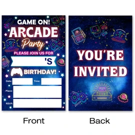 VAHATAN Arcade Party Birthday Invitations 20 Packs Arcade Party Glow Arcade Invites with Envelopes