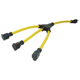 Coleman Cable 09019 W-Splitter, Extending Outlet Adapter, Splits 1 to 3 Outlets, 2-Foot