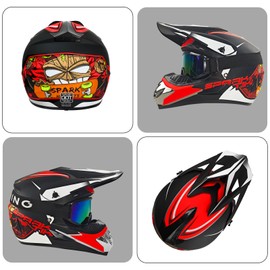 Youth Motocross Helmet Dirt Bike Helmet,ATV Motorcycle Helmet,Outdoor Dirt Bike Helmets,DOT Approved,Off-Road Helmets with Gloves Goggles Face Shield 4-Piece Set