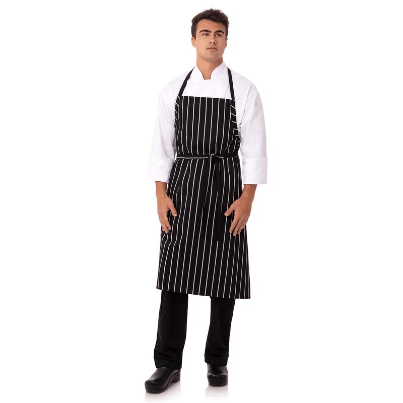 Chef Works Unisex Englische Kochschürze, Schwarz mit Kreidestreifen, Einheitsgröße