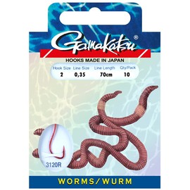 EARTHWORMS – Worms – Gamakatsu Leader Hook for 3120R – Size 2 – Leader Diameter: 0,35 m – -Colour: Red – Length: 70 cm
