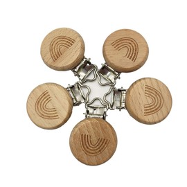 Arakierst 5pcs Natural Wood Suspender Pacifier Clips Cute Beech Wooden Animal Round Chips Shape Clips DIY Beading Pacifier Chain Accessory
