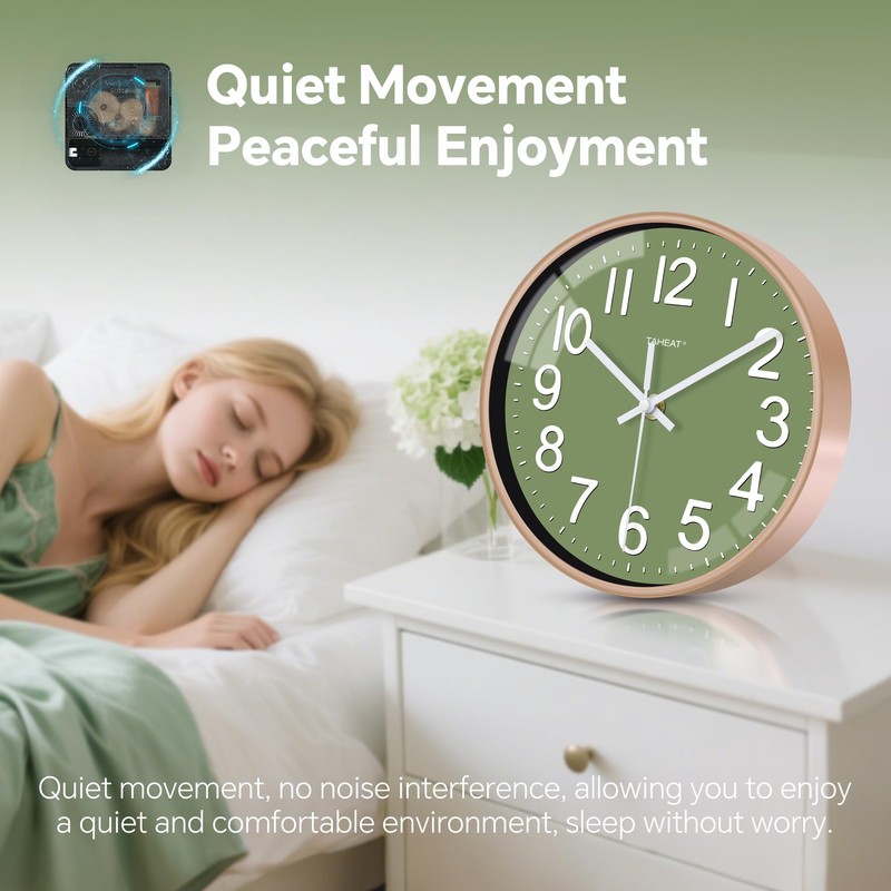 TAHEAT Wall Clock, Silent Green & Gold Unusual Modern Decorative