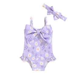 Mioglrie Baby Girl Swimsuit Infant Bathing Suits Newborn 0-3 Month for Girls Summer Beach Swim Suit Purple Floral One Piece Swimwear