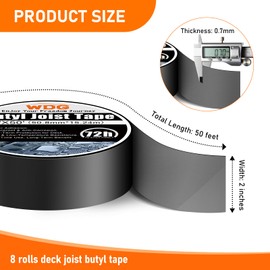 WDG Joist Tape for Decking 2" x 50', Butyl Tape Deck Joist Tape Waterproof Seal Weather Resistance Self-Adhesive Flashing Tape for Wood Deck Joists and Beams RV Roof Leak Repair 1 Pack