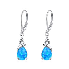 POPLYKE Blue Opal Earrings for Women Sterling Silver Teardrop Dangle Earrings Opal Jewelry Gift for Women (Blue Opal)