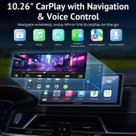APHQUA 10.26 Inch Wireless Apple CarPlay & Android Auto Screen with Backup Camera,Portable Touch Display with Bluetooth FM AUX USB,Voice Control Multimedia Stereo for 99% Car Truck SUV