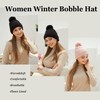 Bobble Hat Women - Fleece Lined Beanie Hats Thermal Knitted