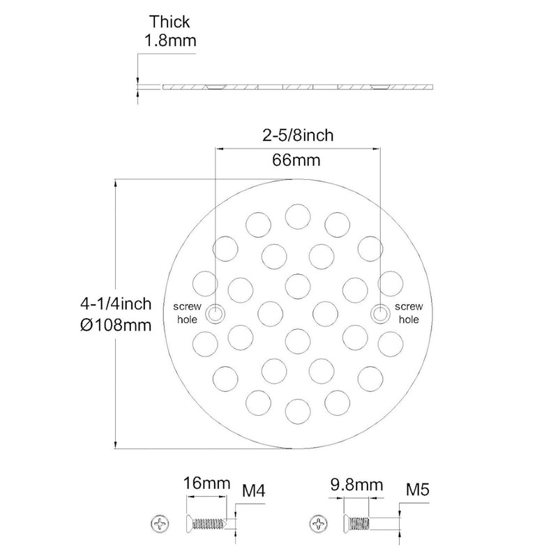 Pickwe Round 4-1/4 Inch Screw-in Shower Drainer Cover Replacement 304