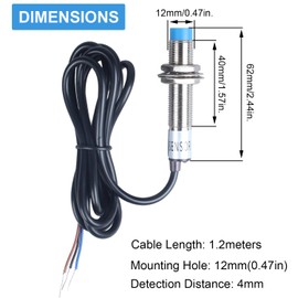 DMWD 2Pcs M12 Proximity Switch Inductive Proximity Sensor Detection Switch Approach Sensor Switch PNP NO DC 6V-36V 4mm Detecting Distance JJ12A3-4-Z/BY