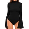 MANGOPOP Bell Sleeve Mock Neck Long Sleeve Bodysuit for Going