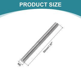 sourcing map 8pcs Fully Threaded Rod, M5 x 50mm 201 Stainless Steel Right Hand Threads Rods with Nuts and Flat Washer Fully Studding Rod Bar for Clamps, Hangers and U-Bolts