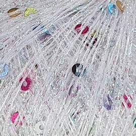 Sequins Beading Yarn on 25 g Ball in Various Colours (White Irisé with Sequins in Multicolour)