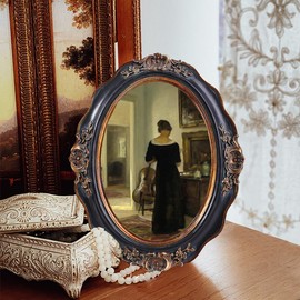 SIKOO Vintage Picture Frames 5x7 Oval Picture Frame Tabletop and Wall Mount Antique Picture Frame with High Definition Glass Front,Oval Wall Art Decor, Black and Gold