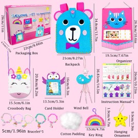 Sewing Kit for Kids Toys for Ages 5-8 Girls, My First Felt Kit Animal, Colorful Crafting and Sewing Set, First Sewing Kits for Beginner Boys and Girls, Gifts for Girls Boys with 5 Strips Bracelet