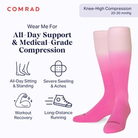 Comrad Nylon Knee High Socks - 20-30mmHg Firm Compression Socks, (Berry Ombre, Extra Large) - Soft & Breathable Support Socks for Men, Pregnant Women, Nurses, Workout, Home, Work & Travel