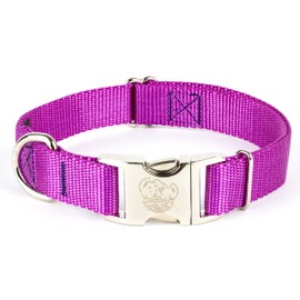 Country Brook Petz Premium Nylon Dog Collar with Metal Buckle for Small Medium Large Breeds - Vibrant 30+ Color Selection (Small, 3/4 Inch, Bright Purple)