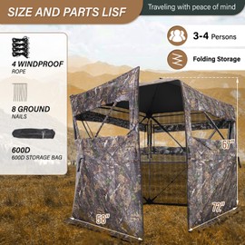 ANWEOR 360 Degree See Through Hunting Blind 3-4 Person Easy Pop Up Ground Blinds with Carrying Bag Portable Resilient Hunting Blind for Deer Hunting Turkey Hunting