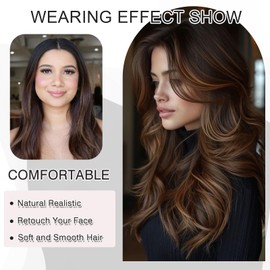 Dark Purple Highlight Layered Wavy Wig With Curtain Bangs for Women Synthetic Black Mixd Dark Purple Highlight Wig Long Curly Wave Natural Look Heat Resistant Fiber for Daily Party Use 24inch