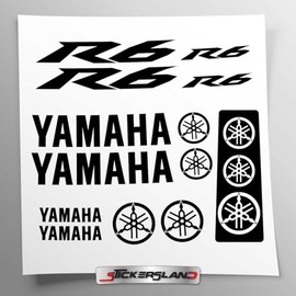 Tank and Motorcycle Helmet Compatible Sticker Kit Clear Vinyl Base Easy to Apply UV Printed Logos Stickersland® - R6 2006 to 2015 (Black)