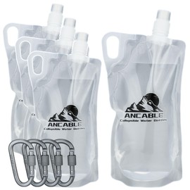 Ancable 1L Hiking Collapsible Water Bottles, 4-Pack 33OZ BPA-Free Foldable Backpacking Water Bottle for Travel Camping Hiking