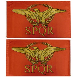 Trade Winds SPQR Red & Gold Premium Quality Heavy Duty Double Sided 100D Woven Poly Nylon Flag 3x5 3'x5' Banner Grommets (RUF)