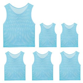 KINGSHORE Bibs for Kids, Adults, 6 Pieces, Plain, Lightweight, Breathable Mesh, Football, Basketball, Futsal, Unisex, Practice Games, Athletic Events, Mesh Bibs, blue, L