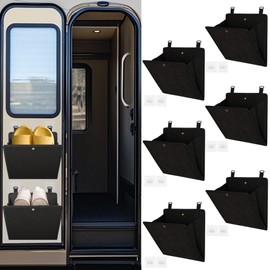 Rv Camper Shoe Storage 6 Pack, Foldable Wall Mounted Shoe Rack Organizer, Self-Adhesive Rv Shoe Holder, Space Saving for Camper Essential Home Travel Storage, with Deep Pocket Fit 1 Pair Shoes, Black
