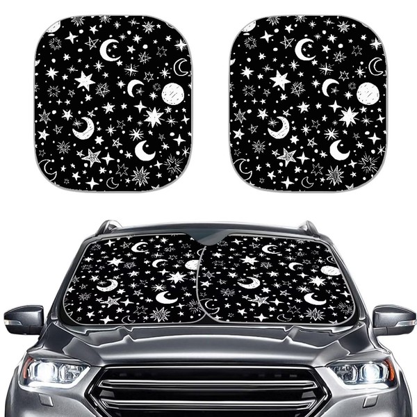 STUOARTE Moon Stars Print Windshield Sun Shade - 2 Pieces