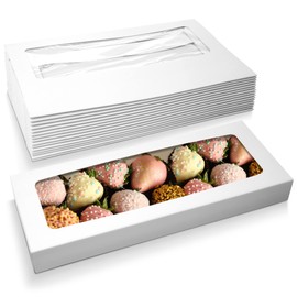 MT Products Chocolate Covered Strawberry Box 16" x 6.5" x 1.75" - Auto Pop-Up White Bakery Boxes (Pack of 125) - Made in the USA