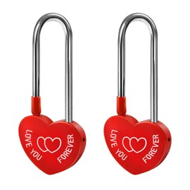 Gradleen 2 PCS Red 3.5" 50mm Love Padlock Single Heart Lock,Love-You-Forever Metal Aluminum Padlock for Lovelock Bridge,Wedding & Anniversary(Keyless)