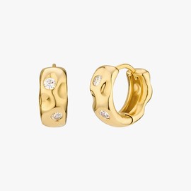 Gold&Deer 14K Goldfield Bold Wave Cubic One-Touch Earrings White Gold / 골드앤디어 14K 골드필드 볼드 물결 큐빅 원터치 귀걸이 화이트골드