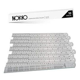 NOKKO Metal Ruler 10-Pack - Measuring Set of 12-Inch/30cm Stainless Steel Rulers - Imperial & Metric Measurements & Conversion Table - Etched Markers Start at The Very Edge of The Straight Edge Ruler